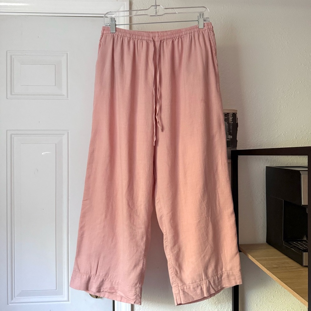 PIYAMA pink‎ cotton lyocell elastic waist wide leg cropped sleep pajamas pants